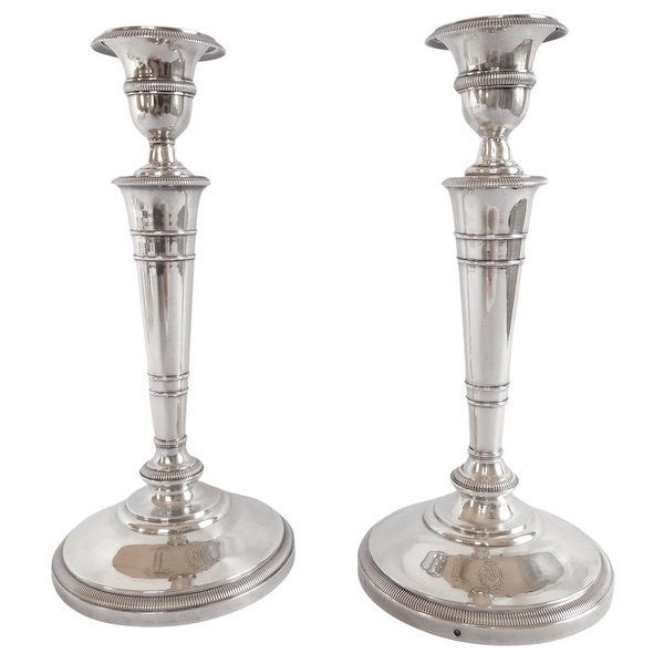 Pair of Empire sterling silver candlsticks, French hallmark Old Man, early 19th century