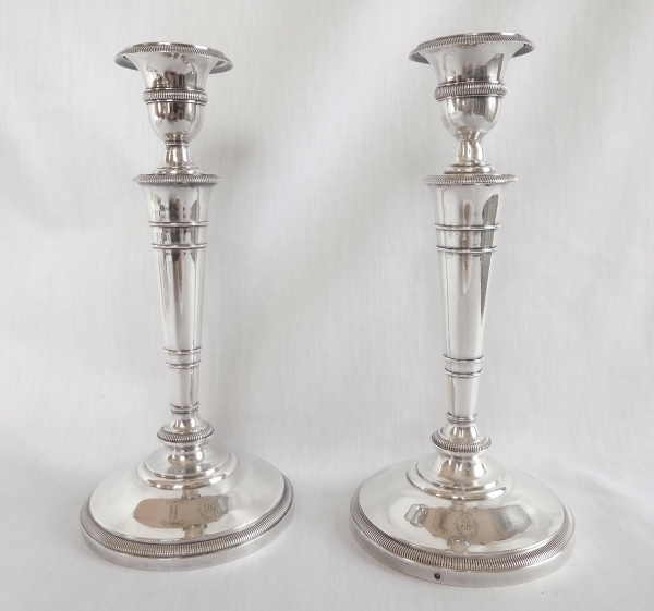 Pair of Empire sterling silver candlsticks, French hallmark Old Man, early 19th century