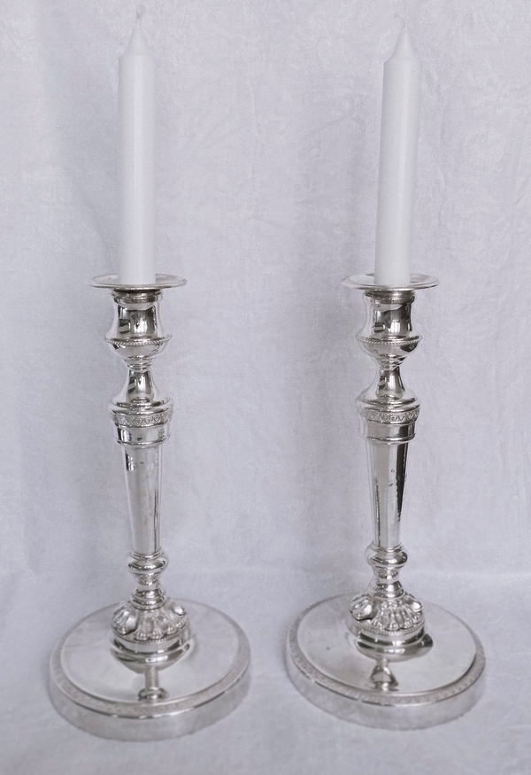 Pair of bronze silver plated candlesticks, Empire period - early 19th century
