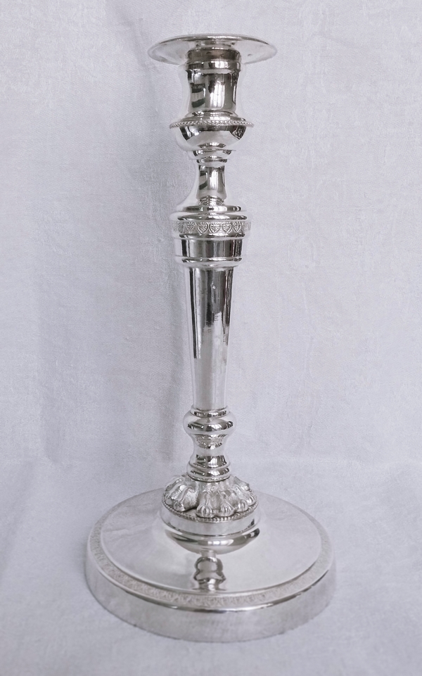 Pair of bronze silver plated candlesticks, Empire period - early 19th century