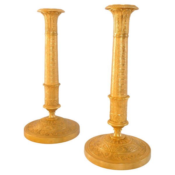 Pair of Empire ormolu candlesticks, early 19th century