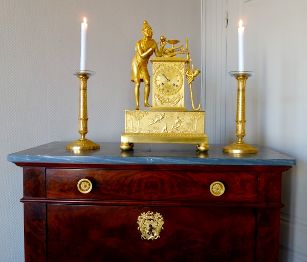 Pair of Empire ormolu candlesticks, early 19th century