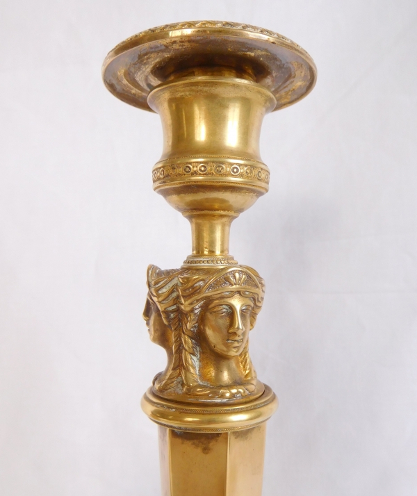 Pair of Empire / French Consulate ormolu candlesticks, early 19th century