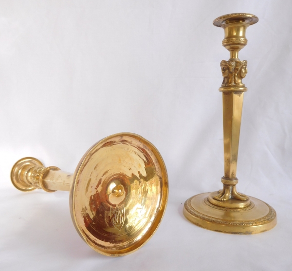 Pair of Empire / French Consulate ormolu candlesticks, early 19th century