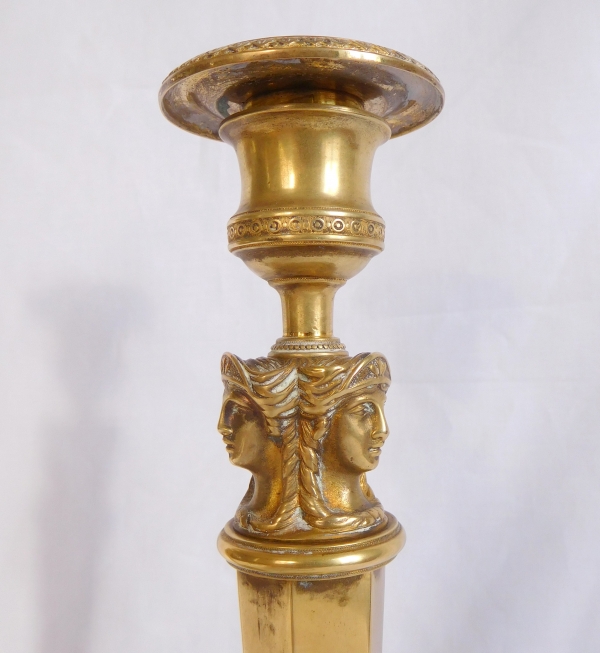 Pair of Empire / French Consulate ormolu candlesticks, early 19th century