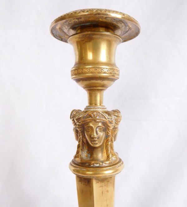 Pair of Empire / French Consulate ormolu candlesticks, early 19th century