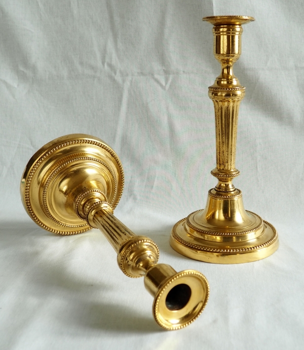 Pair of Louis XVI ormolu candlesticks, mercury gilt, 18th century circa 1780