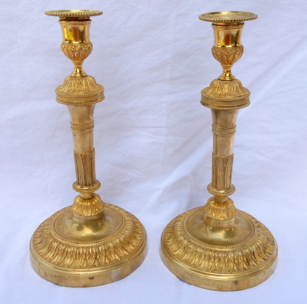 Pair of Louis XVI ormolu candlesticks, late 18th century