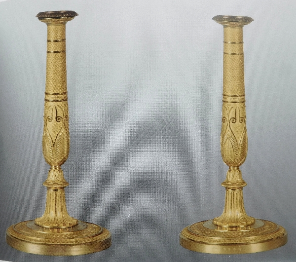 Pair of Empire ormolu candlesticks, early 19th century production - 28cm