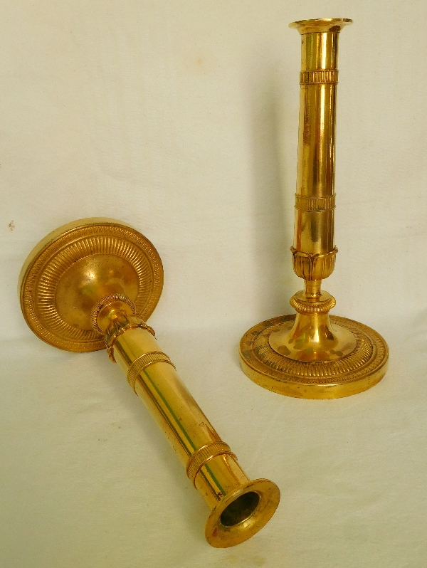 Pair of Empire ormolu candlesticks, early 19th century production - 28cm