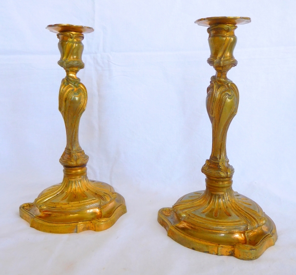 Pair of Louis XV style ormolu candlesticks, 19th century