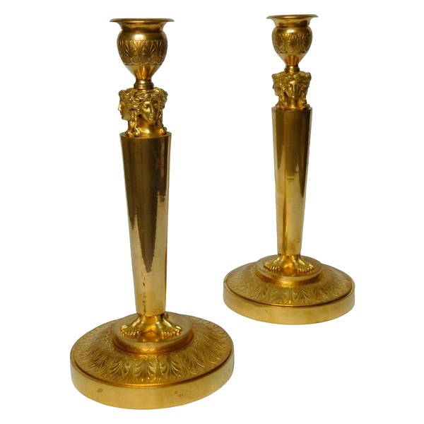 Claude Galle : par of Empire gilt bronze candlesticks - Chateau de Fontainebleau model