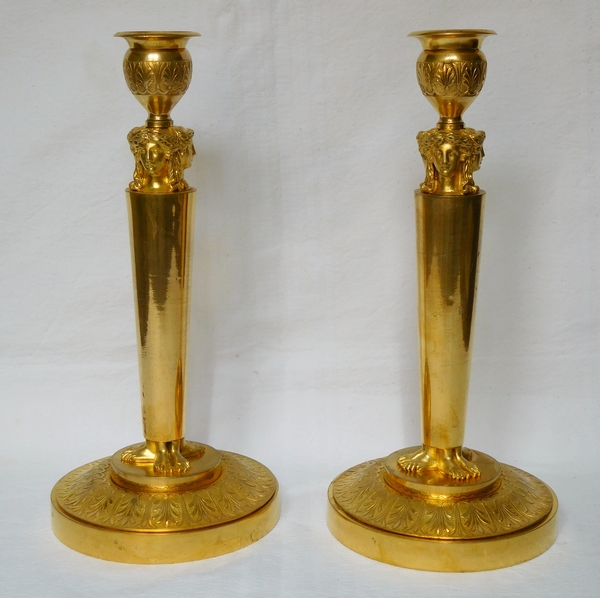 Claude Galle : par of Empire gilt bronze candlesticks - Chateau de Fontainebleau model