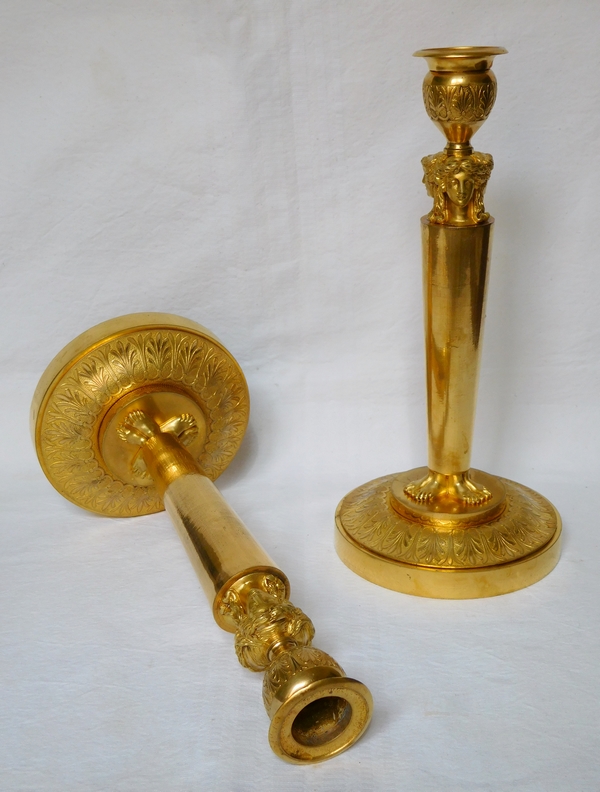 Claude Galle : par of Empire gilt bronze candlesticks - Chateau de Fontainebleau model