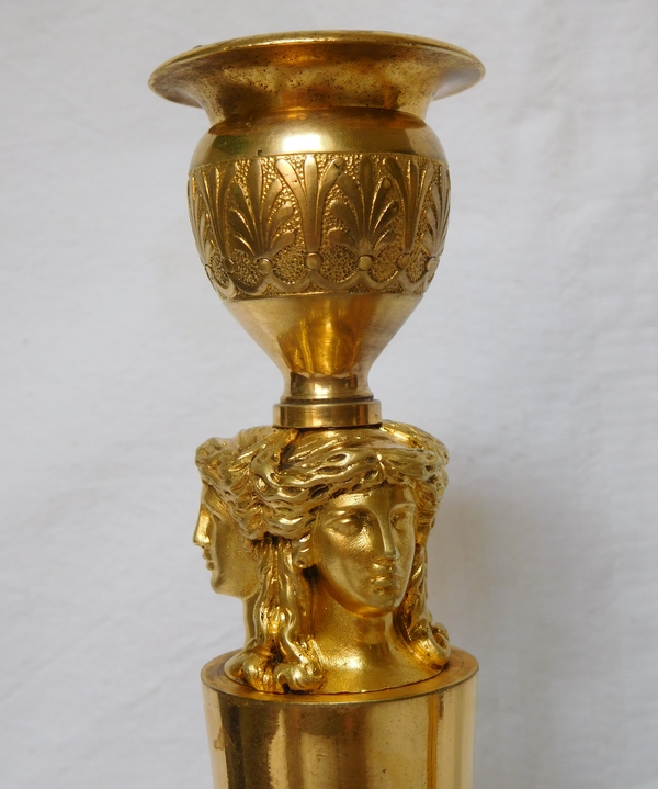 Claude Galle : par of Empire gilt bronze candlesticks - Chateau de Fontainebleau model