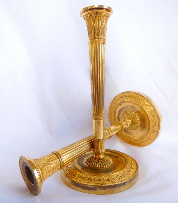 Claude Galle : pair of ormolu Empire candlesticks, early 19th century