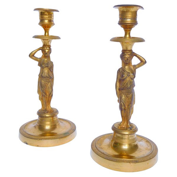 Pair of Empire / Consulate ormolu candlesticks, early 19th century - 20cm