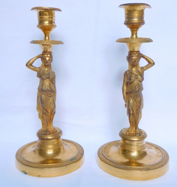 Pair of Empire / Consulate ormolu candlesticks, early 19th century - 20cm