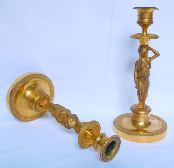 Pair of Empire / Consulate ormolu candlesticks, early 19th century - 20cm
