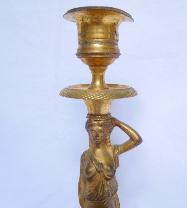 Paire de bougeoirs en bronze doré d'époque Consulat Empire - 20cm