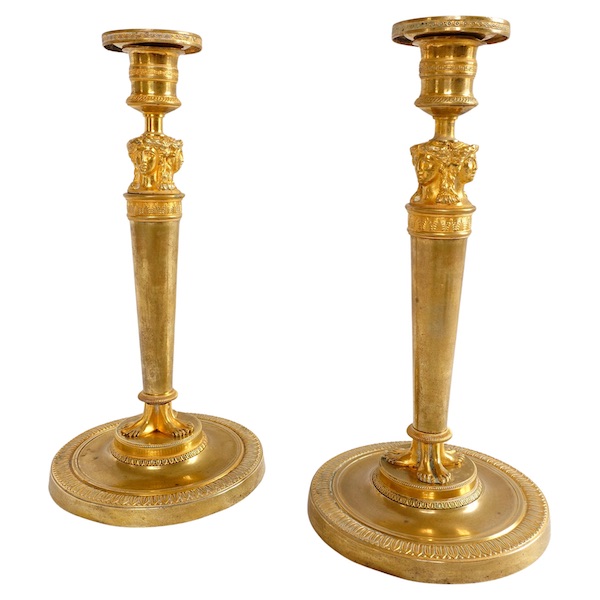 Claude Galle : pair of ormolu candlesticks, mercury gilt - Empire period