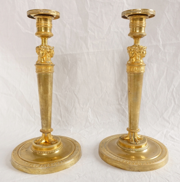 Claude Galle : pair of ormolu candlesticks, mercury gilt - Empire period