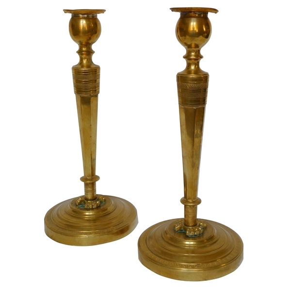 Pair of Empire ormolu candlesticks - Return of Egypt - Circa 1800 27cm