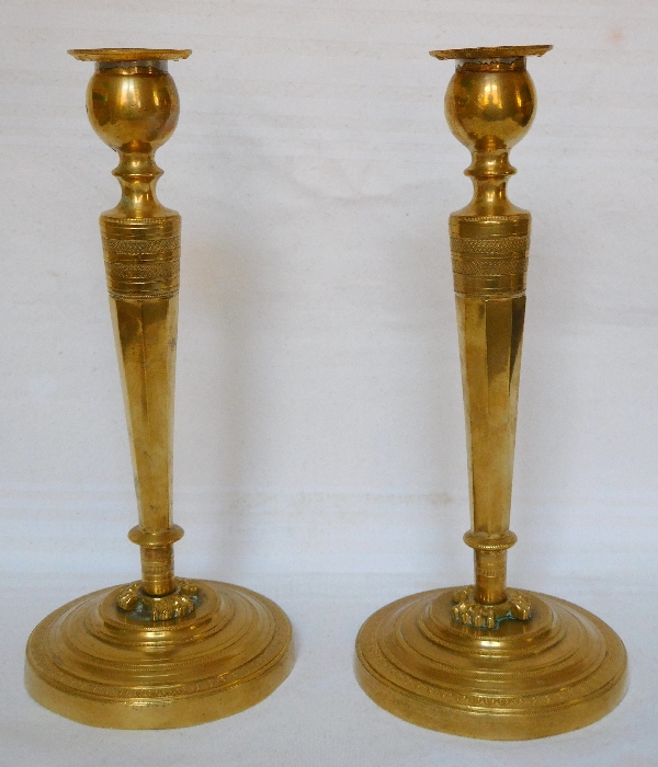 Pair of Empire ormolu candlesticks - Return of Egypt - Circa 1800 27cm