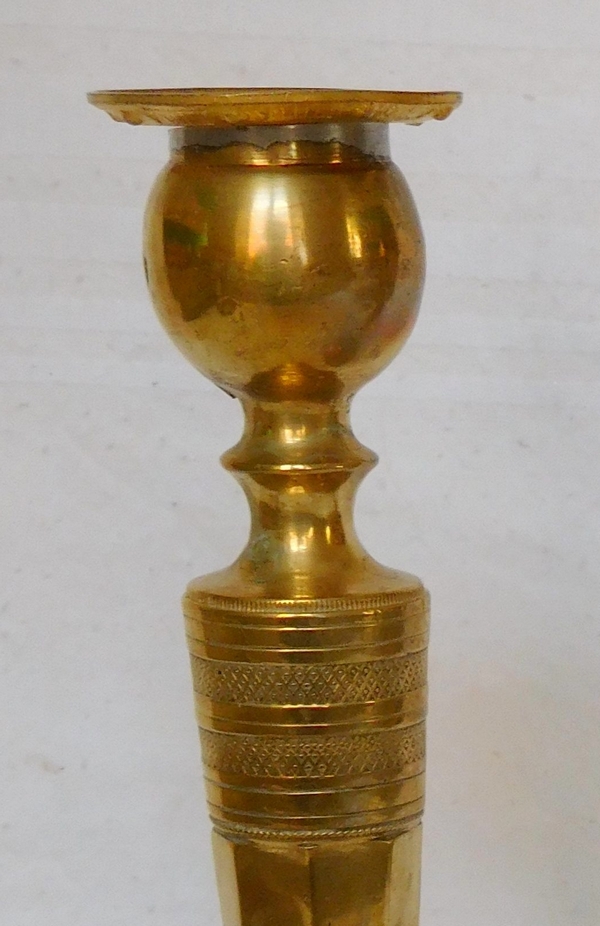 Paire de bougeoirs en bronze doré Empire - Retour d'Egypte, époque Consulat 27cm