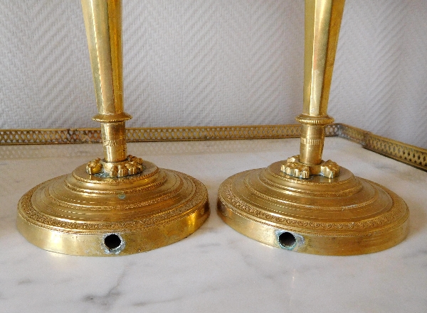 Pair of Empire ormolu candlesticks - Return of Egypt - Circa 1800 27cm