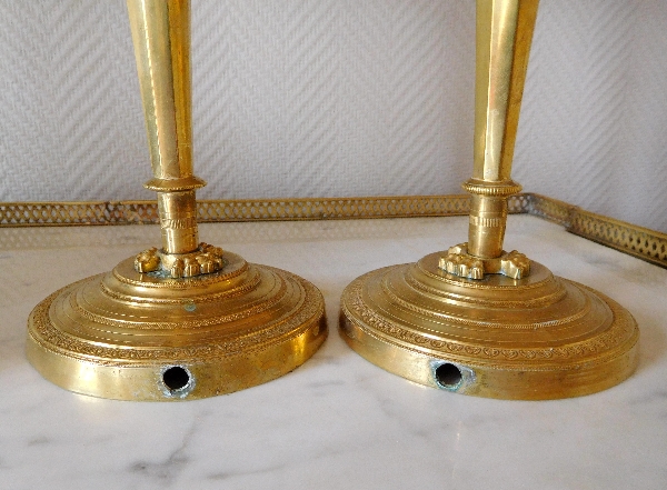 Pair of Empire ormolu candlesticks - Return of Egypt - Circa 1800 27cm