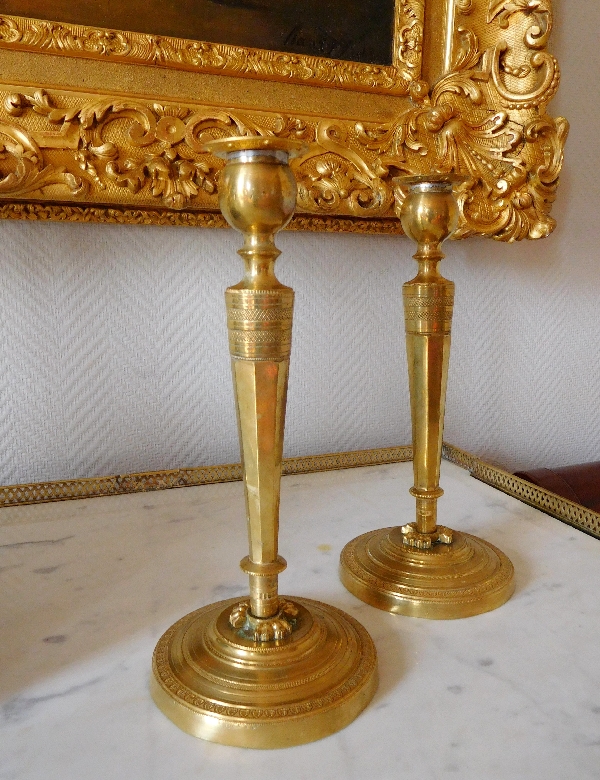 Pair of Empire ormolu candlesticks - Return of Egypt - Circa 1800 27cm