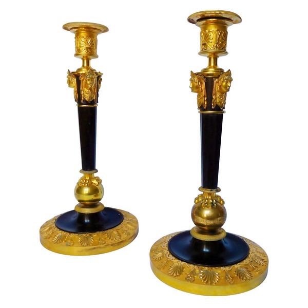 Claude Galle : pair of tall ormolu candlesticks - Consulate Period - Empire