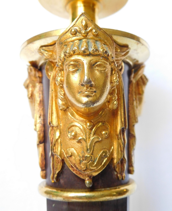 Claude Galle : paire de flambeaux d'apparat en bronze patiné et doré - époque Consulat - Empire