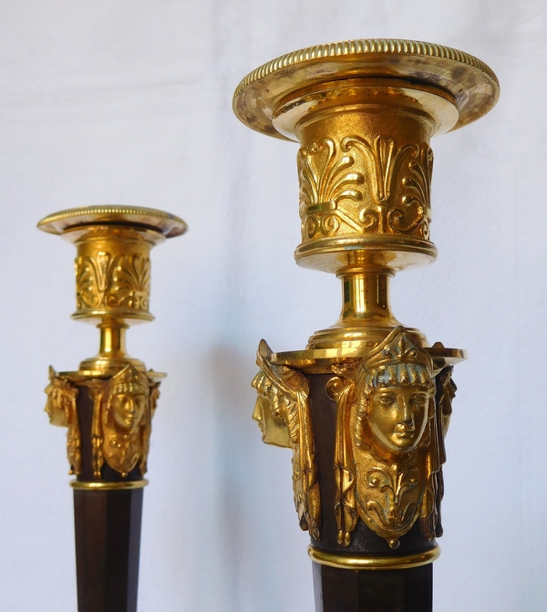 Claude Galle : pair of tall ormolu candlesticks - Consulate Period - Empire