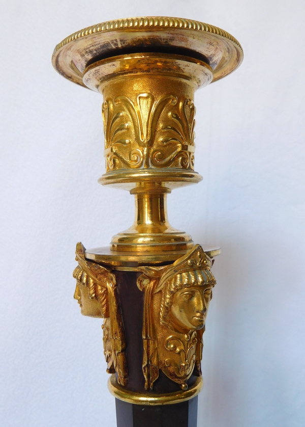 Claude Galle : pair of tall ormolu candlesticks - Consulate Period - Empire