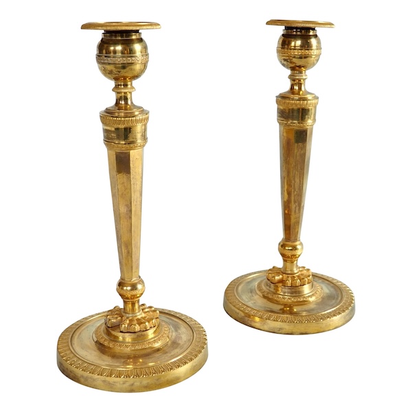 Pair of Empire ormolu candlesticks, early 19th century 