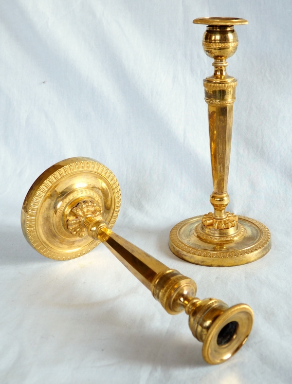 Pair of Empire ormolu candlesticks, early 19th century 