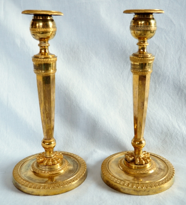 Pair of Empire ormolu candlesticks, early 19th century 