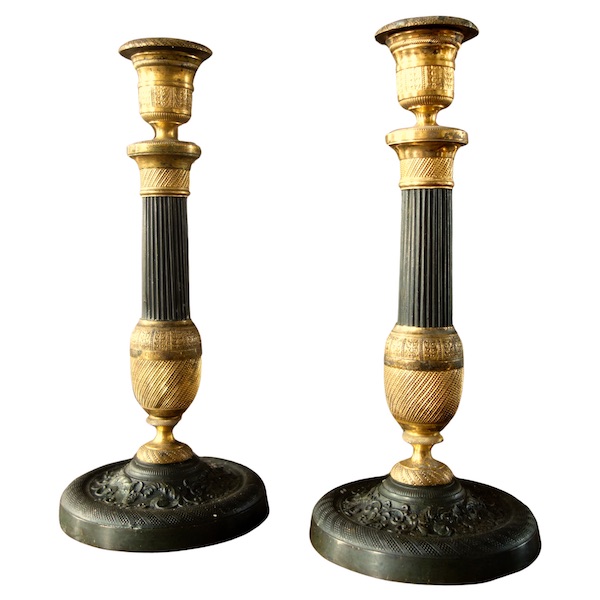 Pair of Empire ormolu candlesticks, early 19th century circa 1830