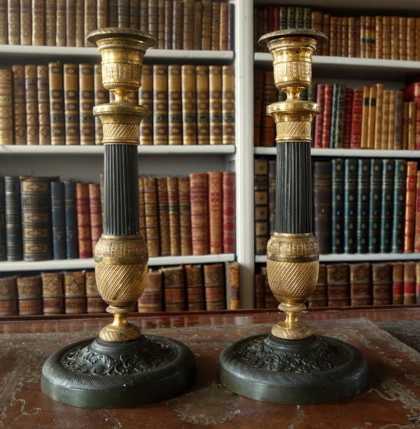 Pair of Empire ormolu candlesticks, early 19th century circa 1830