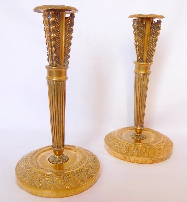 Pair of Empire ormolu quiver-shaped candlesticks, early 19th century