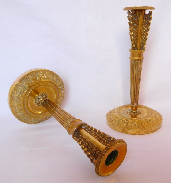 Pair of Empire ormolu quiver-shaped candlesticks, early 19th century