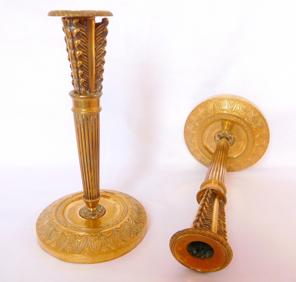 Pair of Empire ormolu quiver-shaped candlesticks, early 19th century