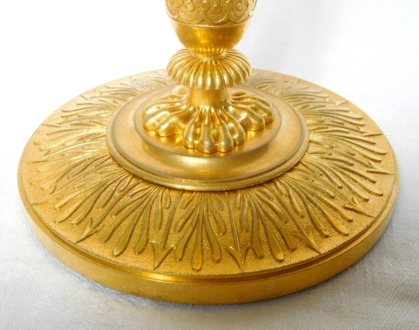 Claude Galle : paire de bougeoirs Empire en bronze doré au mercure