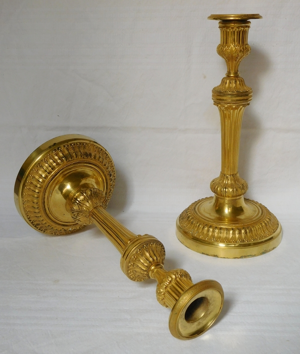 Pair of Louis XVI ormolu candlesticks, design by Feuchere for Fontainebleau