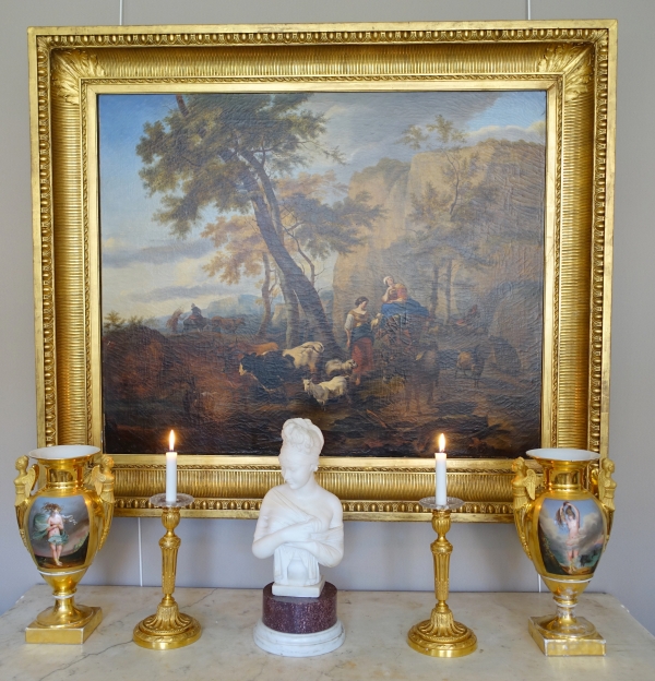 Pair of tall Louis XVI style ormolu candlesticks - 30cm