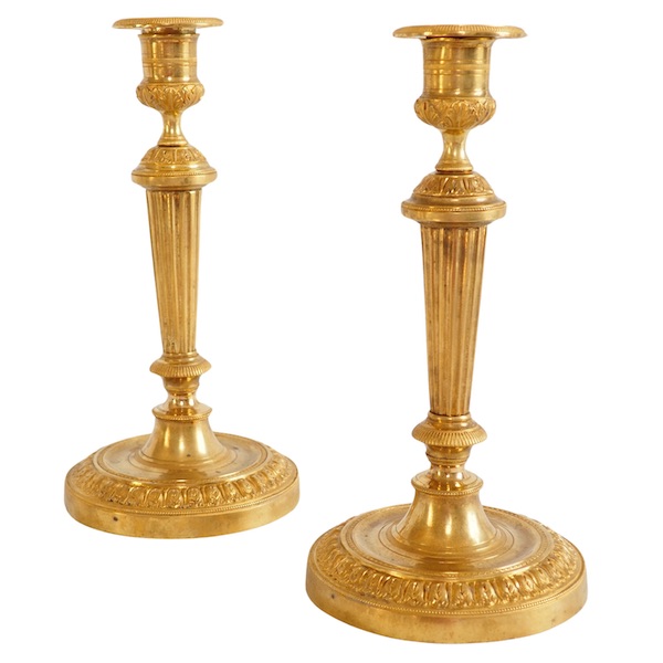 Pair of Louis XVI ormolu candlesticks - Chateau de Fontainebleau model