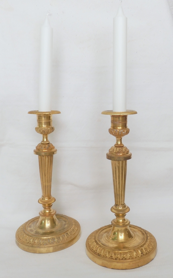 Pair of Louis XVI ormolu candlesticks - Château de Fontainebleau pattern