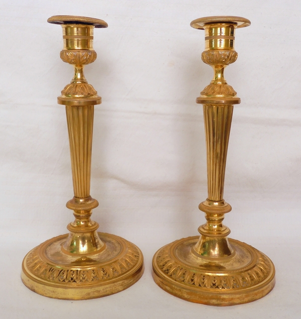 Pair of Louis XVI ormolu candlesticks - Château de Fontainebleau pattern